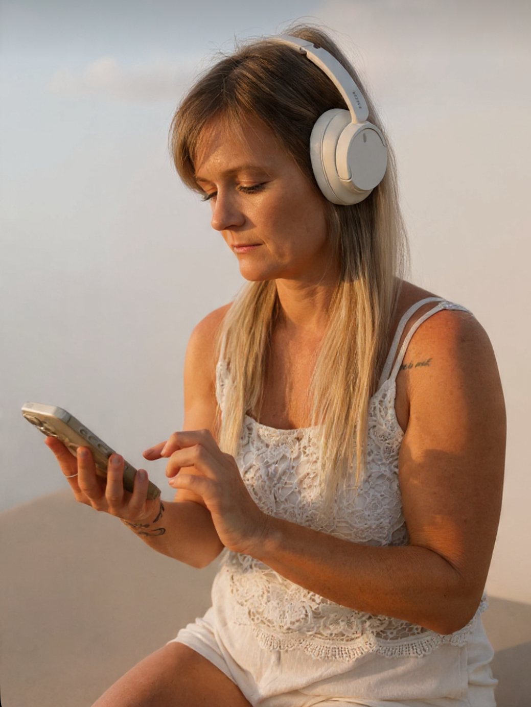 Mel connecting Bluetooth headphones from her phone